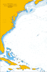 Southeast Cost of North America including The Bahamas and Great Antiles. Atlantic Cost of United States. Cuba, Bahamas, Haiti, Dominican Republic, Jamaica, Puerto Rico, Virgin Islands, Antiles.