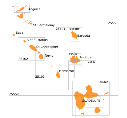 Digital nautical raster charts Anguilla, Guadelupe, Antigua, Nevis, Monserrat, Saint Martens