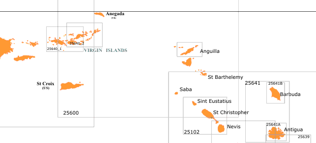 Digitak nautical charts Virgin Islands, Anegada, Anguilla. Barbuda, Antigua, Saint Eustatius, Saint Martins, Nevis, Monserrat ,Anriles, Caribbean Sea